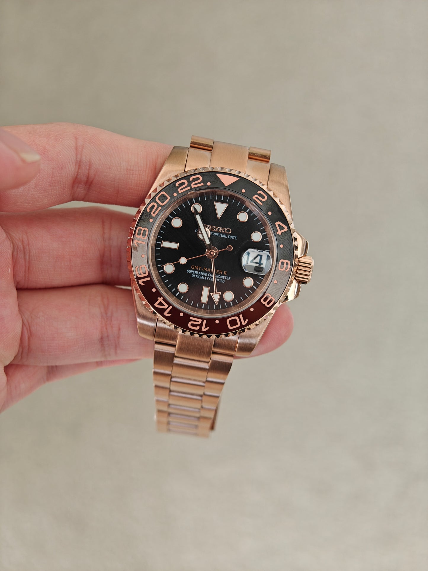 Seiko Mod Rootbeer GMT Watch 40mm