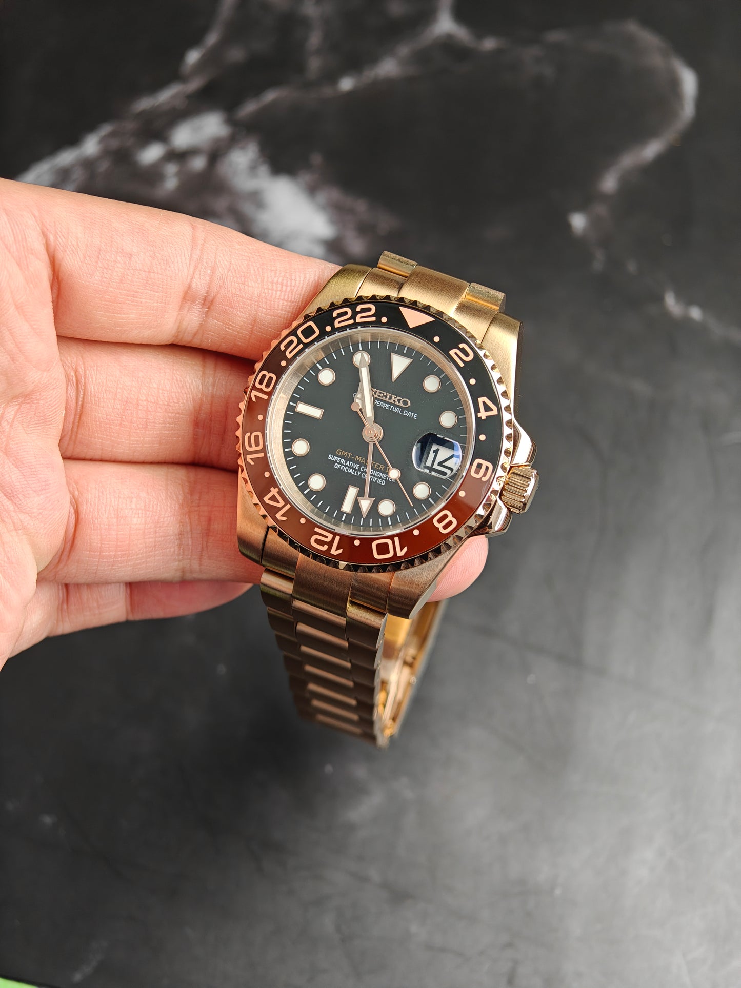 Seiko Mod Rootbeer GMT Watch 40mm